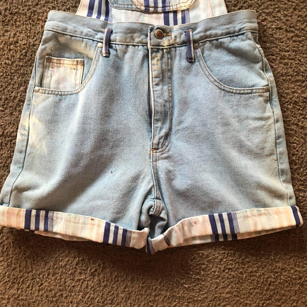 Vintage 1980s women's striped overall shorts - Picture 4 of 12